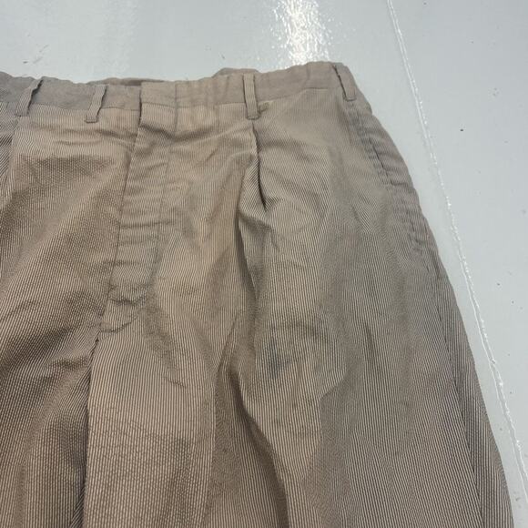 Vintage 60s Brown Striped Seersucker Nylon Pants 33x32 - Picture 2 of 5